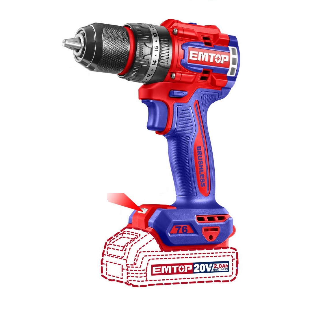 Дриль-шуруповерт акумуляторний EMTOP ECIDL20768